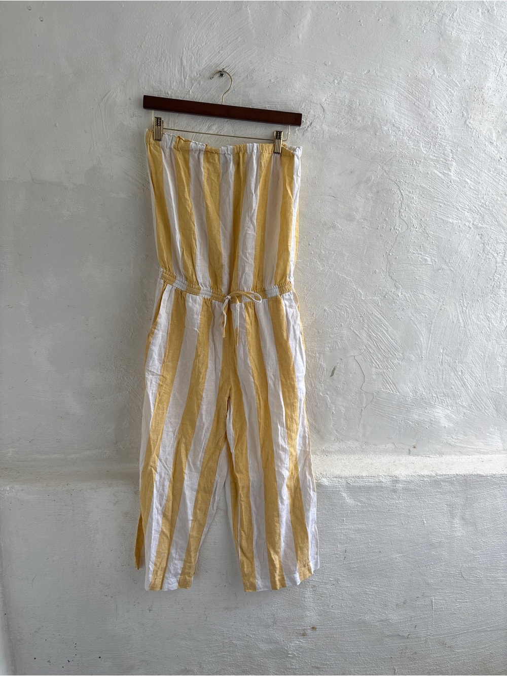 Soho New York & Company Street striped linen-blend strapless jumpsuit